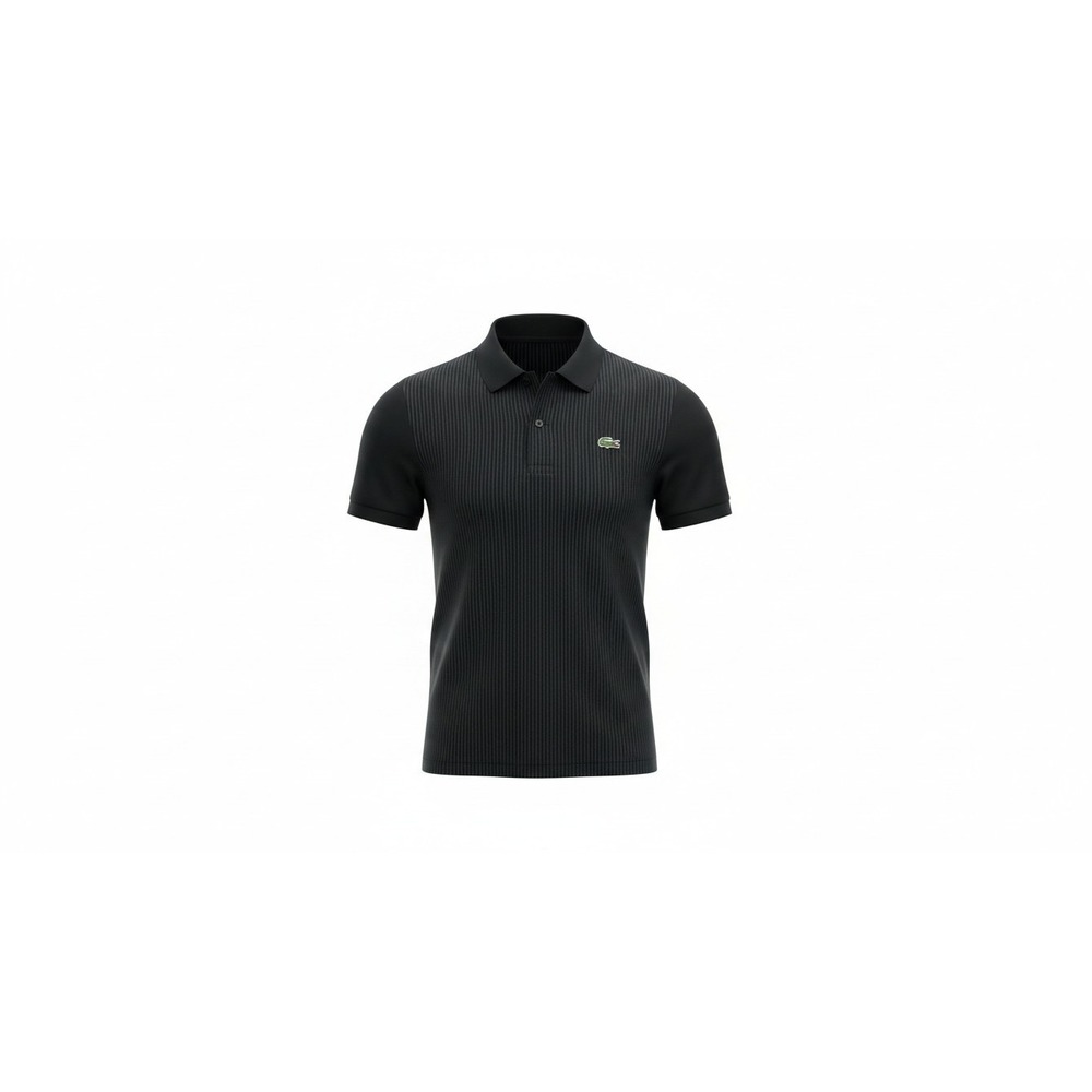 Lacoste Polo Shirt Mens 6 Black Pinstripe Slim Fit Short Sleeve Logo